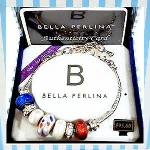 NEW Patriot Bella Perlina Charm Bracelet Red White Blue Silver Crystals …
